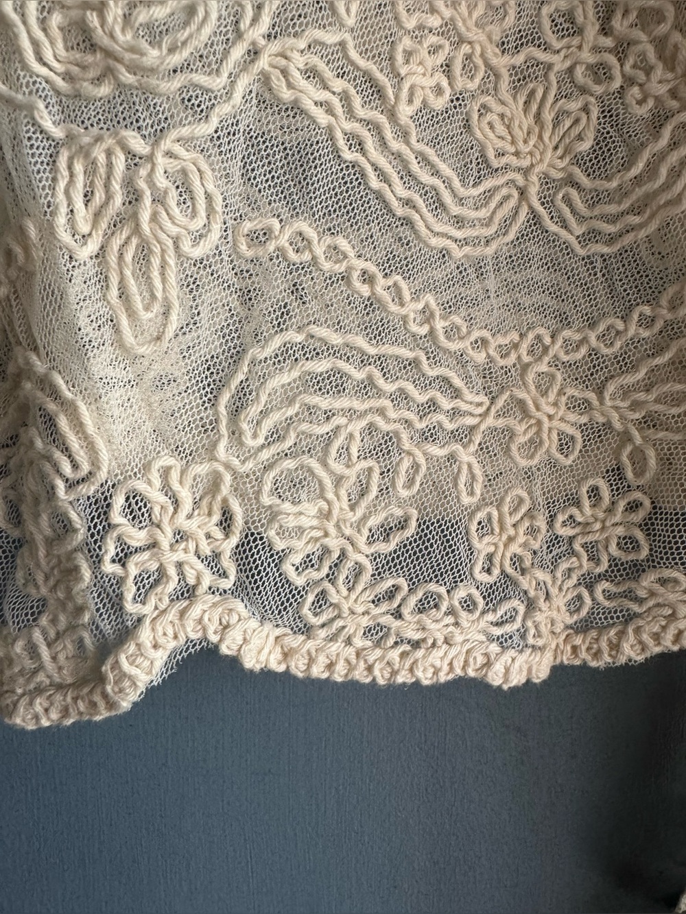 LIV Los Angeles Women’s Cream/Beige Embroidered Mesh Lace Cardigan Size L - Picture 9 of 11